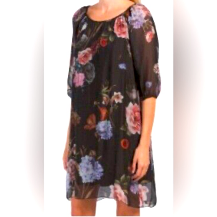 Bellambra Made In Italy Floral Silk Blend 3/4 Sleeve Dress Size Small N
